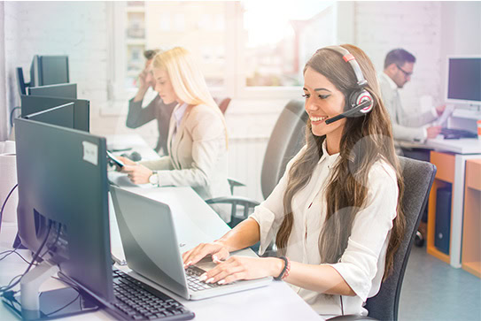 Flexible Recruitment Solutions, woman speaking at her headphones